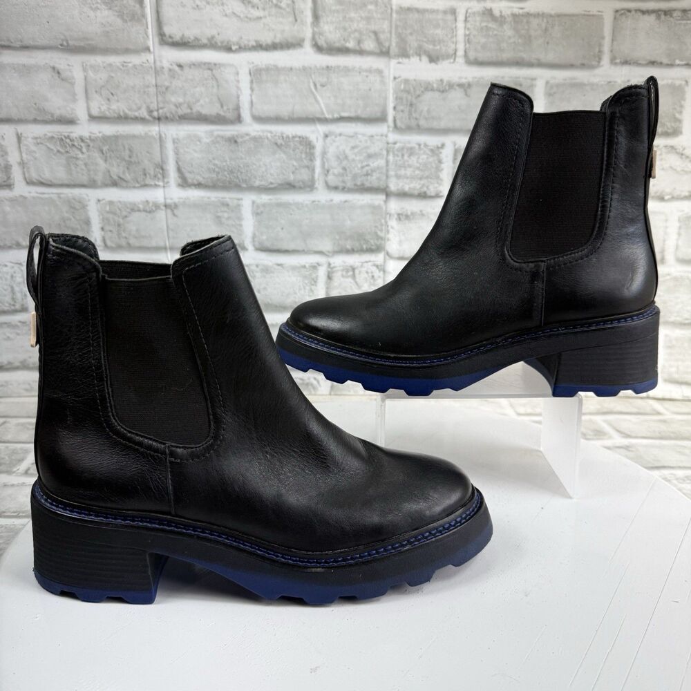 Gianni Bini Women’s Size 7 Chelsea Black And Blue Platform Leather Ankle Boots
